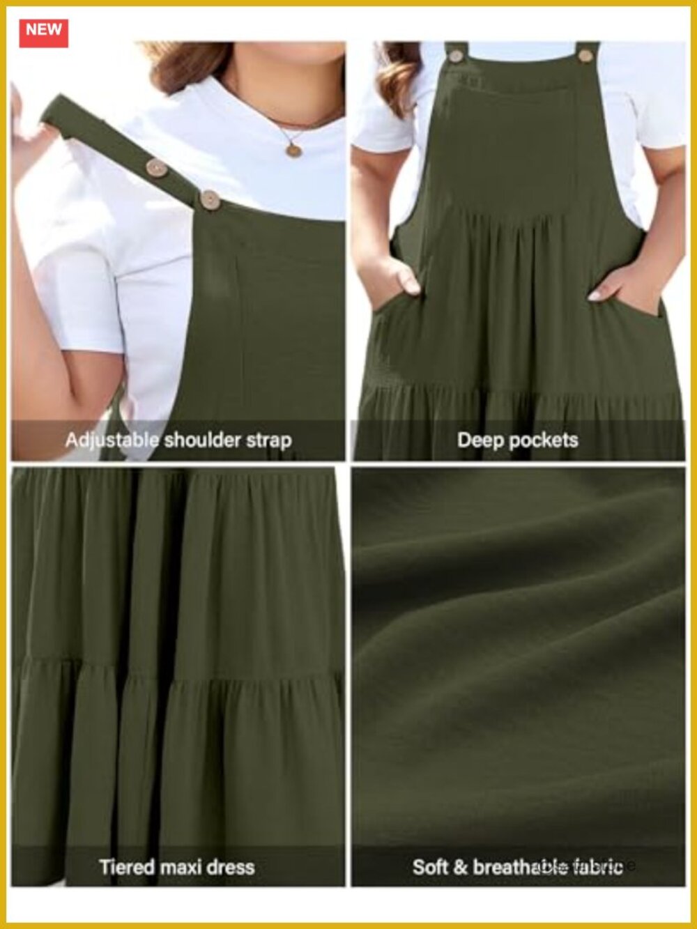 Plus Size Overall Dress with Pockets Tiered Maxi Jumper Dress Adjustable Straps - Picture 4 of 7
